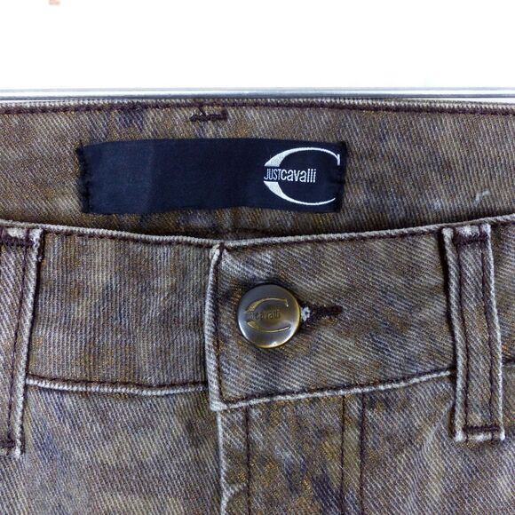 Just Cavalli Jeans Y2K Women 29 Brown Baroque Paisley Print Stretch Skinny Italy - Picture 5 of 15